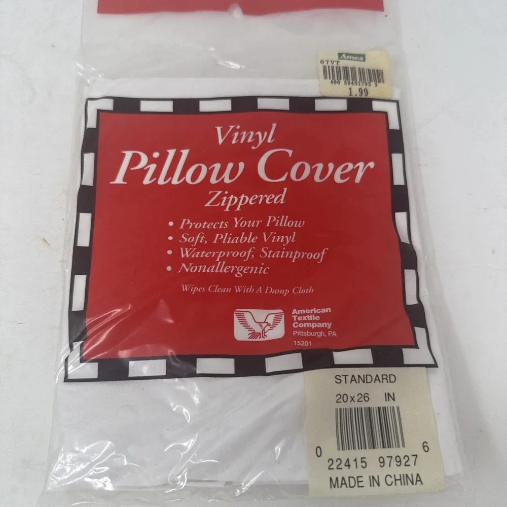 VTG 1970s NOS Vinyl Zippered Pillow Protector Cover White American Textile CO